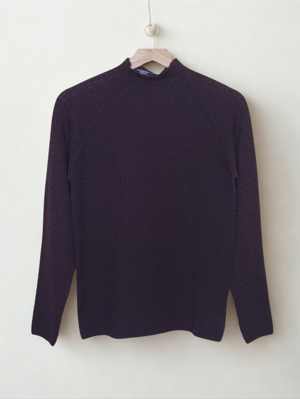 Burberry London Vintage Women's Merino Wool Cable Knit Mock Neck Jumper Dk Brown